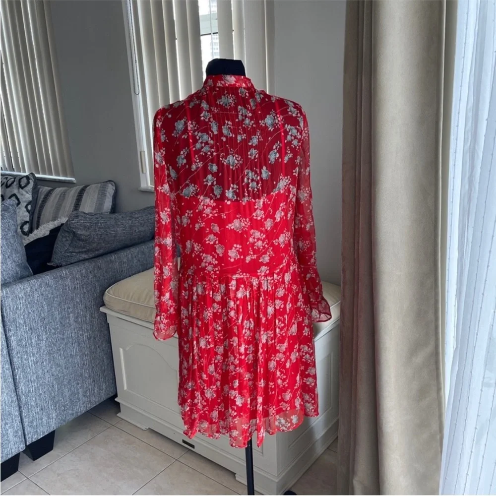 The kooples Red Floral Long Sleeve silk chiffon Dress S - Picture 4 of 9